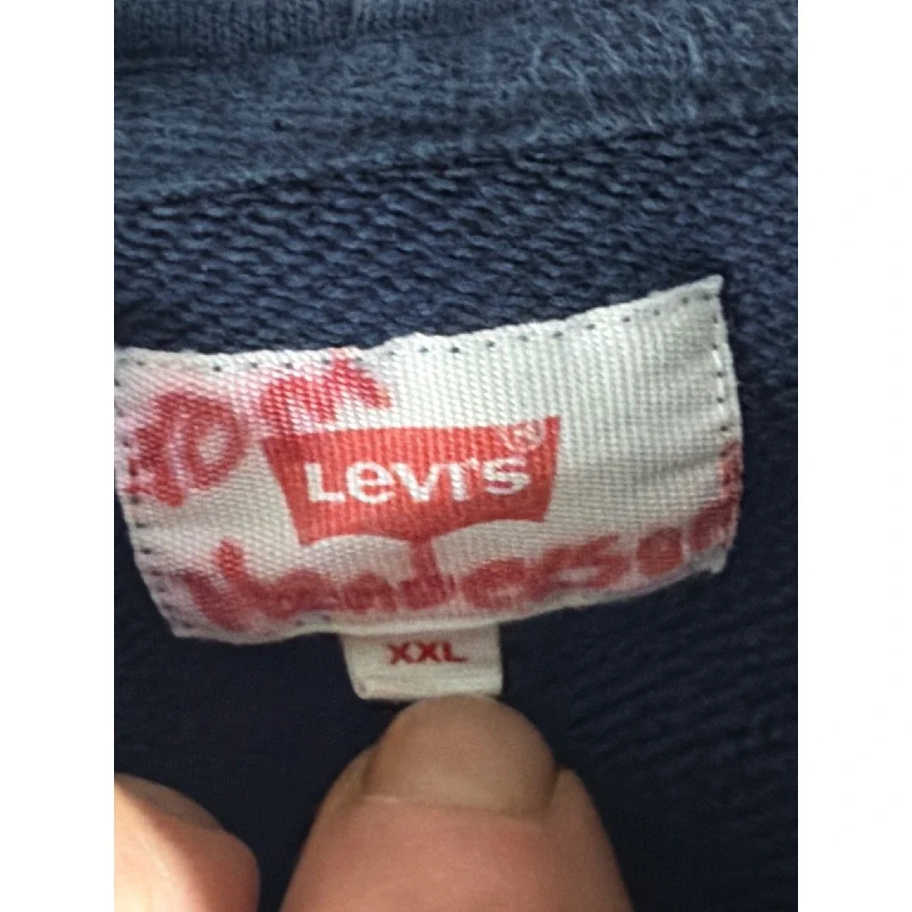 Levis Mens XXL Navy Blue Full Zip Hoodie Varsity Logo French Terry‎ Sweatshirt